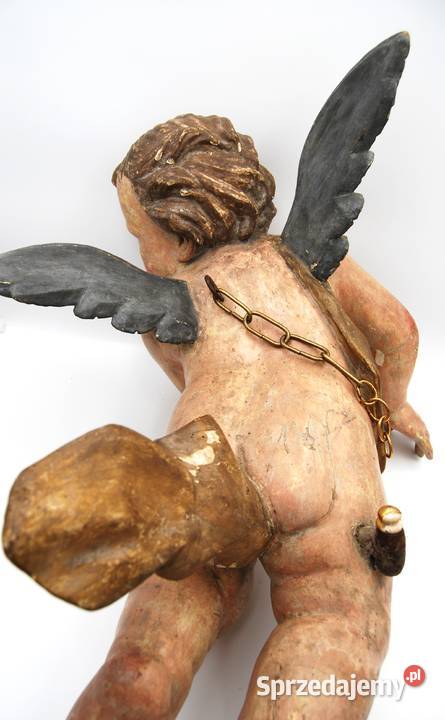 Piękne duże drewniane putto aniołek XVIIIXIX Poznań