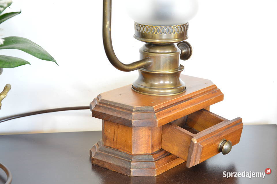 elektryczna lampa naftowa drewno mosiądz stara Jastrzębie-Zdrój sprzedam