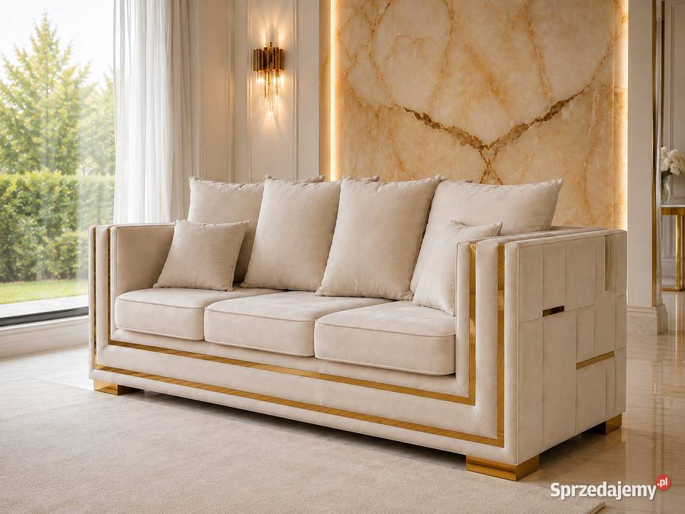 Designerska sofa glamour ze złotymi nogami 105cm Sofy i kanapy Warszawa