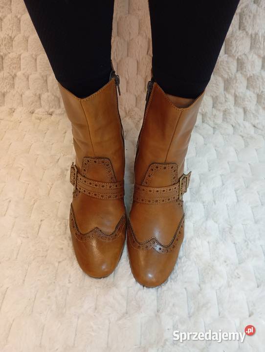 38 Real Leather brązowe Skórzane Botki Kraków