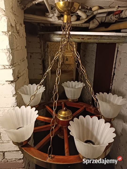 Żyrandol koło drewniane 5 lamp antyk Antyki Piekary Śląskie