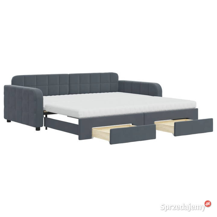 Sofa rozsuwana z szufladami ciemnoszara aksamit Warszawa