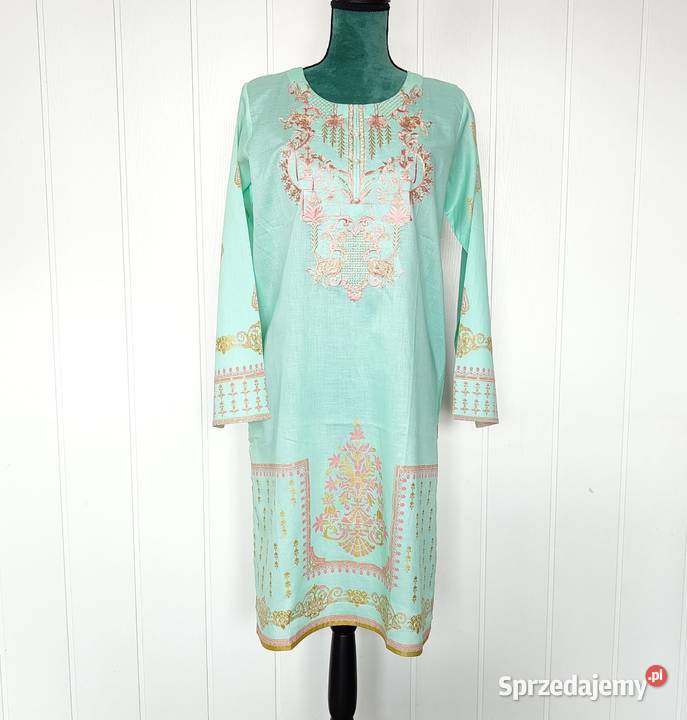 Nowa indyjska tunika kameez M 38 miętowa wzór zielony Szczecin