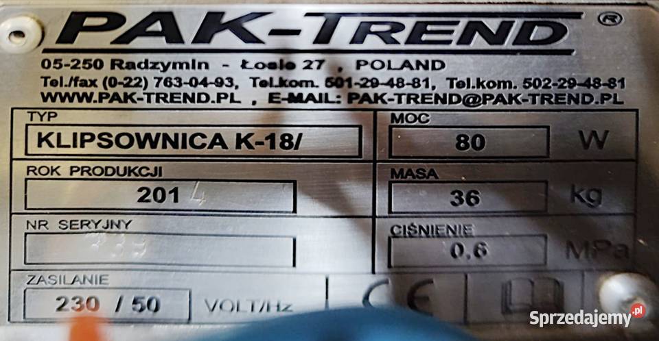 Klipsownica Klipsiarka PAKTREND używana Gliwice