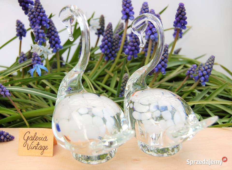 Szklane łabędzie łabędź figurka szkło Murano PRL Lublin