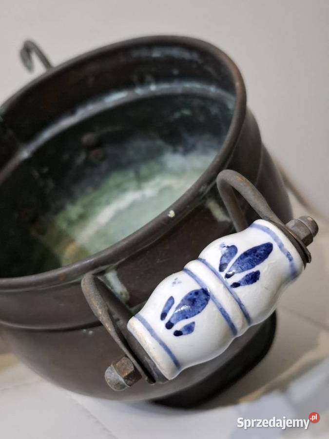 Stary miedziany kociołek delft rękodzieło Kraków