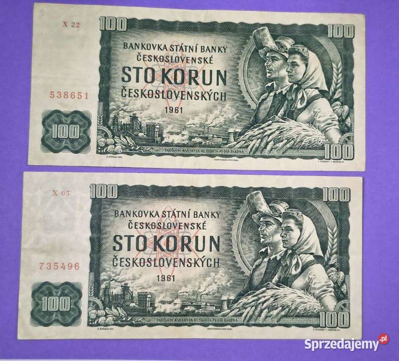 2x 100 czechosłowackich koron z 1961 roku