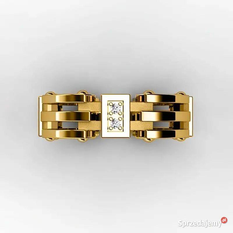 obrączka z ażurowym wzorem i syntetyczną