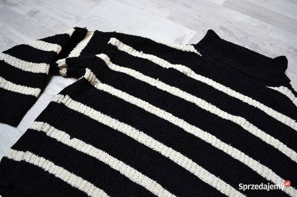 Sweter golf w paski czarnobiały sweterek M biały Toruń