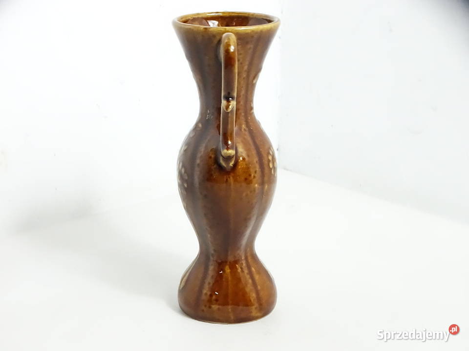 Piękny Vintage Wazonu Ceramiczny w Brązowej Biłgoraj