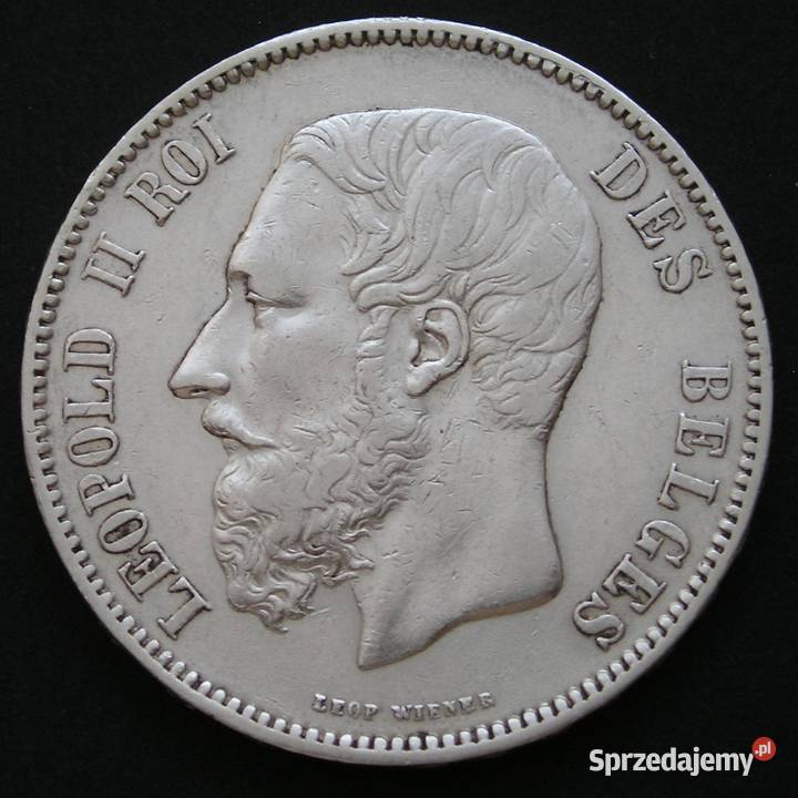 BELGIA 5 FRANKÓW 1873 LEOPOLD II SREBRO Łódź