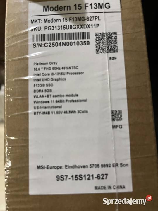 NOWY laptop MSI Modern 15 F13MG 627 win 11 PRO kujawsko-pomorskie Toruń
