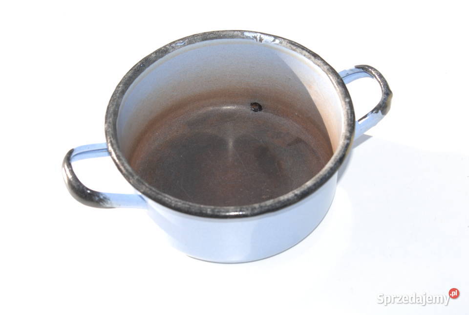 Stary metalowy garnka garnuszek emaliowany antyk Cieszyn