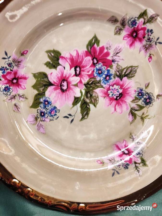 Talerzyk porcelanowy Chodzież w kwiaty i złotą Głuchołazy