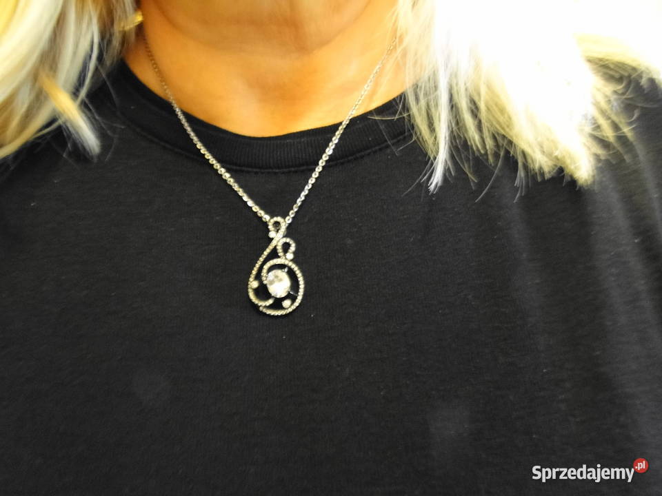 Ozdobny naszyjnik srebro oksydowane i cyrkonie Naszyjniki Warszawa sprzedam