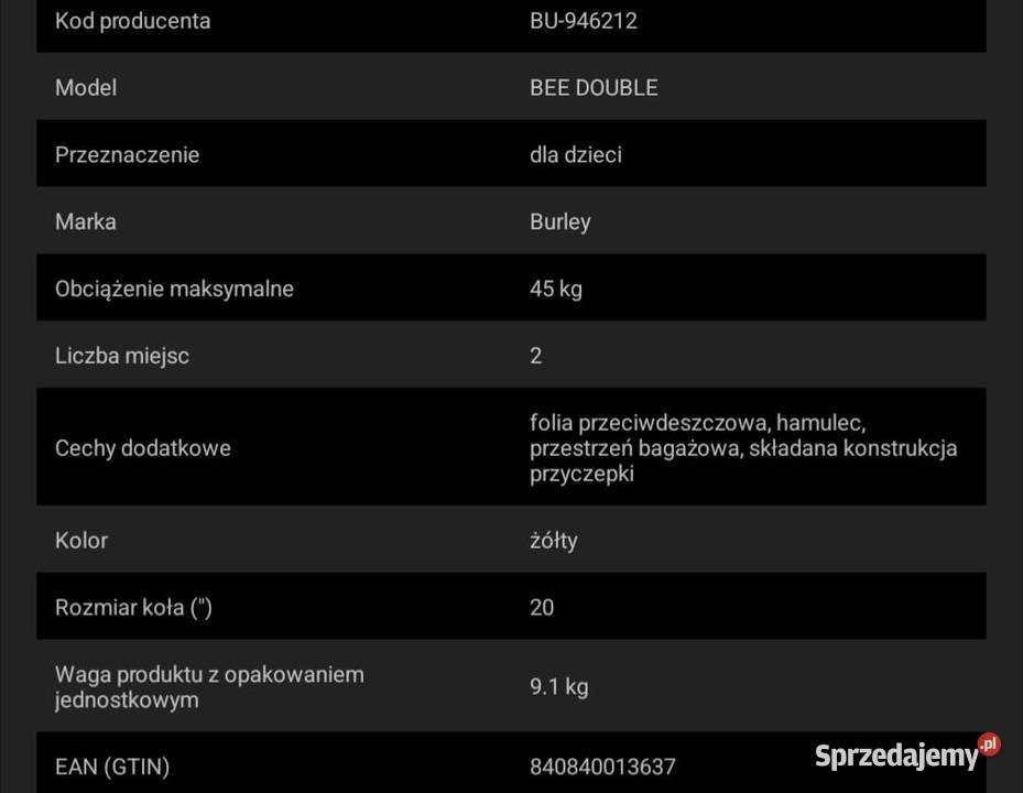 Przyczepka rowerowa Burley Bee Double Łabiszyn