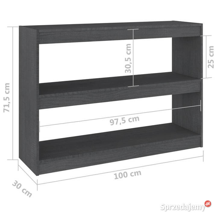 Regał na książkiprzegroda szary 100x30x715 lita