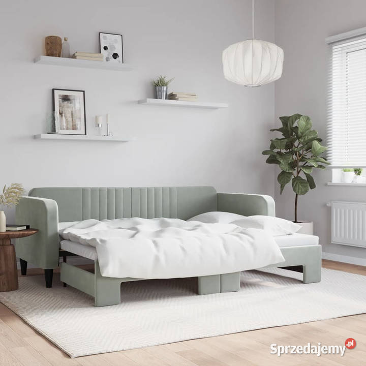 Sofa rozsuwana jasnoszara aksamit 80x200 Warszawa