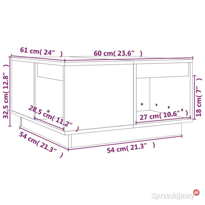 Stolik kawowy czarny 60x61x325 lite drewno Warszawa
