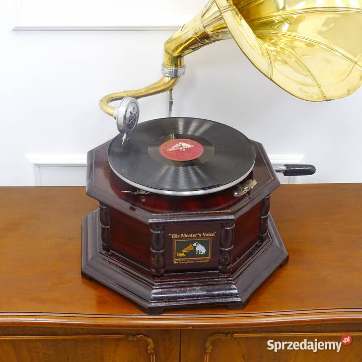 Stylowy PATEFON RETRO GRAMOFON napęd ręczny Kalisz
