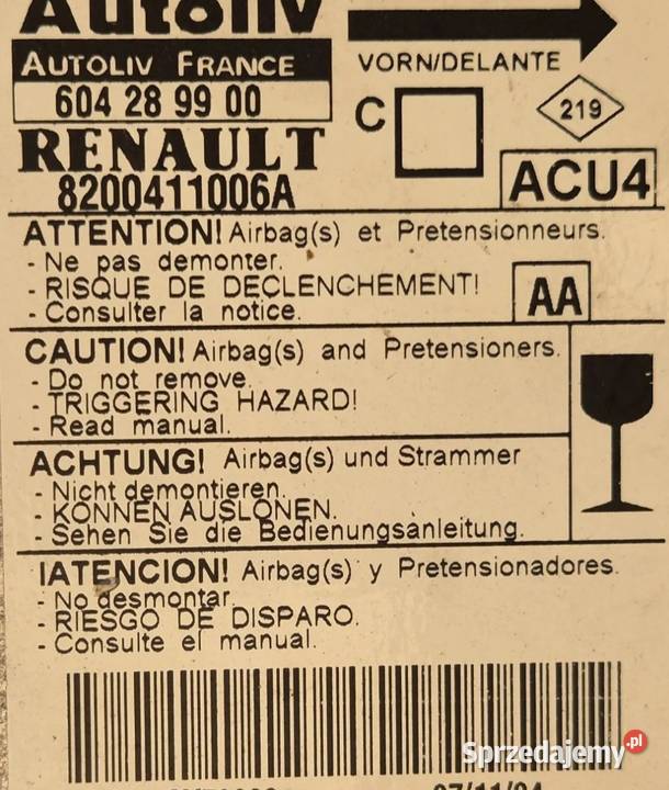 MODUŁ PODUSZEK POWIETRZNYCH SENSOR AIRBAG Działoszyce