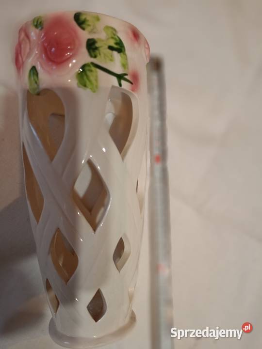 NOWY Ażurowy Wazon Ceramiczny z Różami Pleciony Porcelana i szkło Warszawa