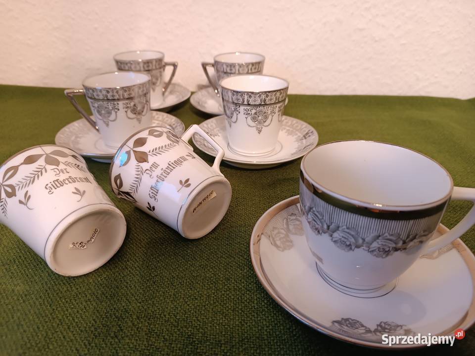 Filiżanki srebrzona porcelana Gorlice