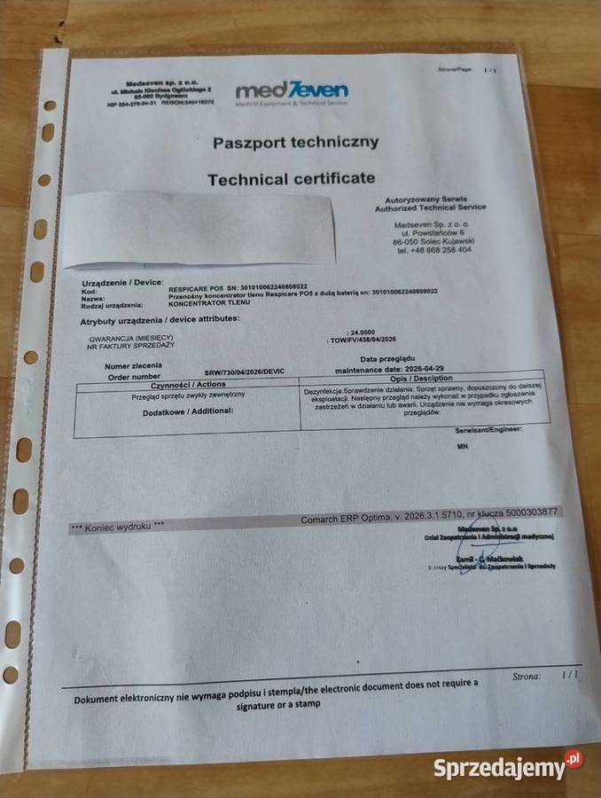 Koncentrator tlenu Pisz