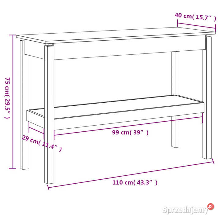 Stolik konsolowy biały 110x40x75 lite drewno Warszawa