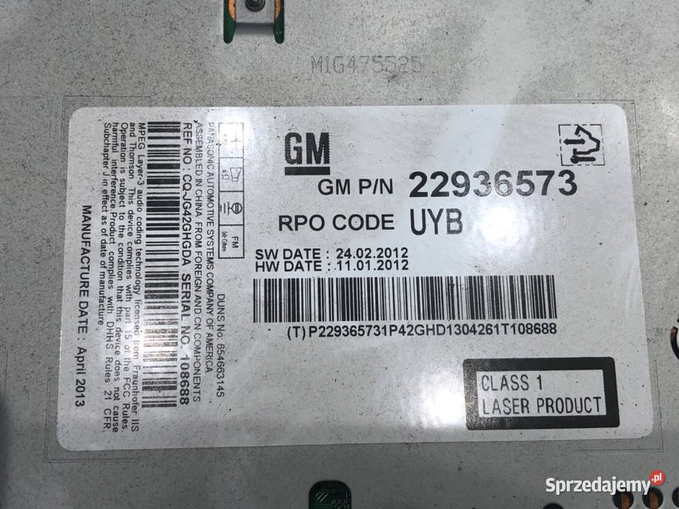 RADIO CHEVROLET ORLANDO 22936573 ODTWARZACZ