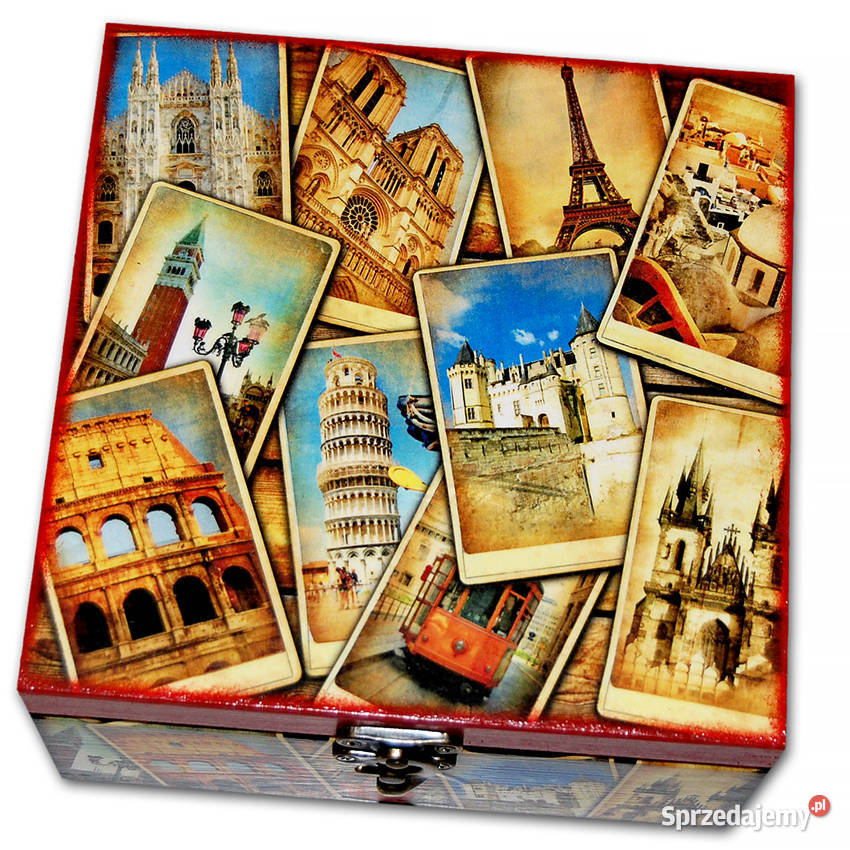 SZKATUŁKA pudełko drewniane TRAVEL PHOTOS wielokolorowy Bydgoszcz