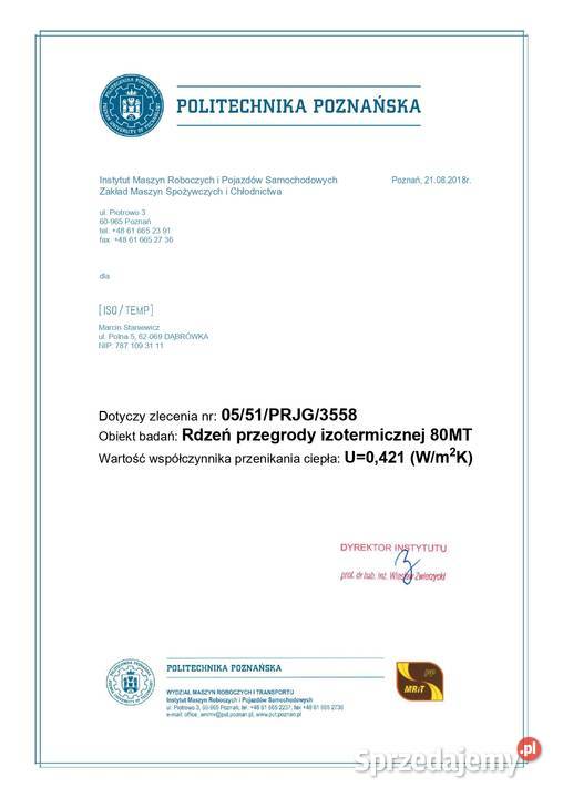 ISOTEMP Przegroda termiczna 80 MT Ściana ciężarowe wielkopolskie Dąbrówka