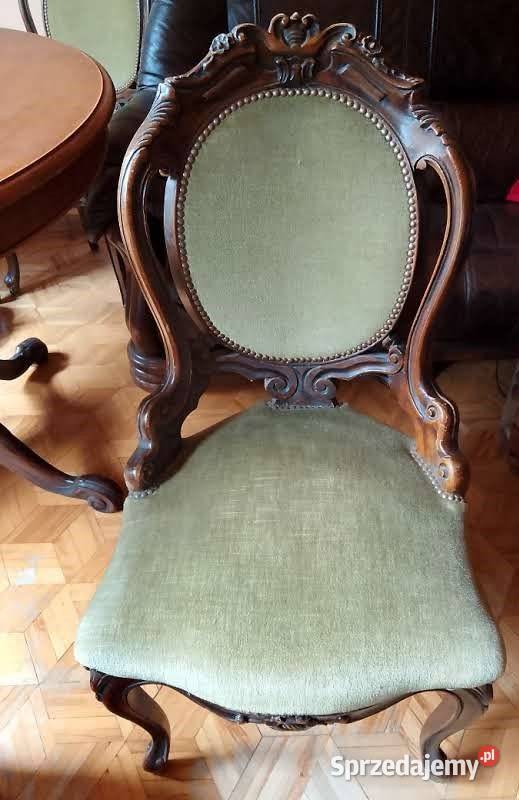 Stół okrągły rozkładany krzesła antyk Biała