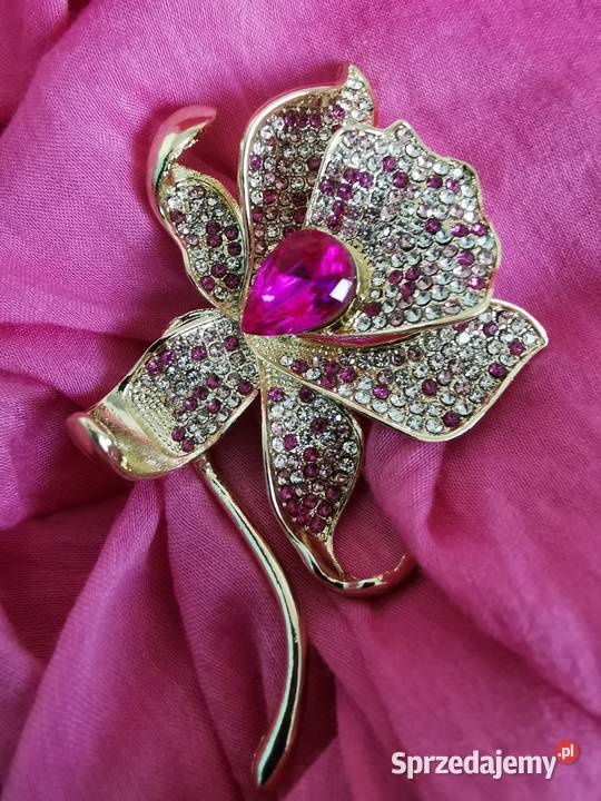 Broszka damska elegancki złotoróżowy kwiat małopolskie Kraków