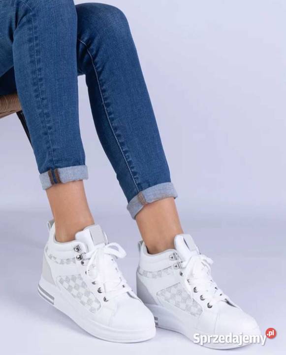 Białe Sneakersy Sportowe Na Ukrytym Koturnie 24.5cm Głogów