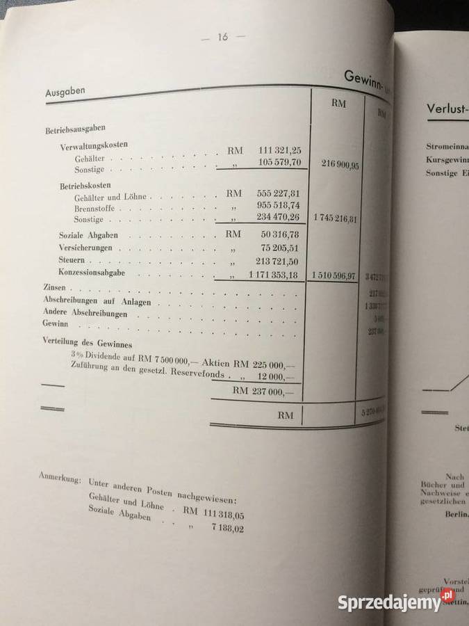 2807 Sprawozdanie Roczne Elektrowni Stettin Antykwariat zachodniopomorskie Szczecin