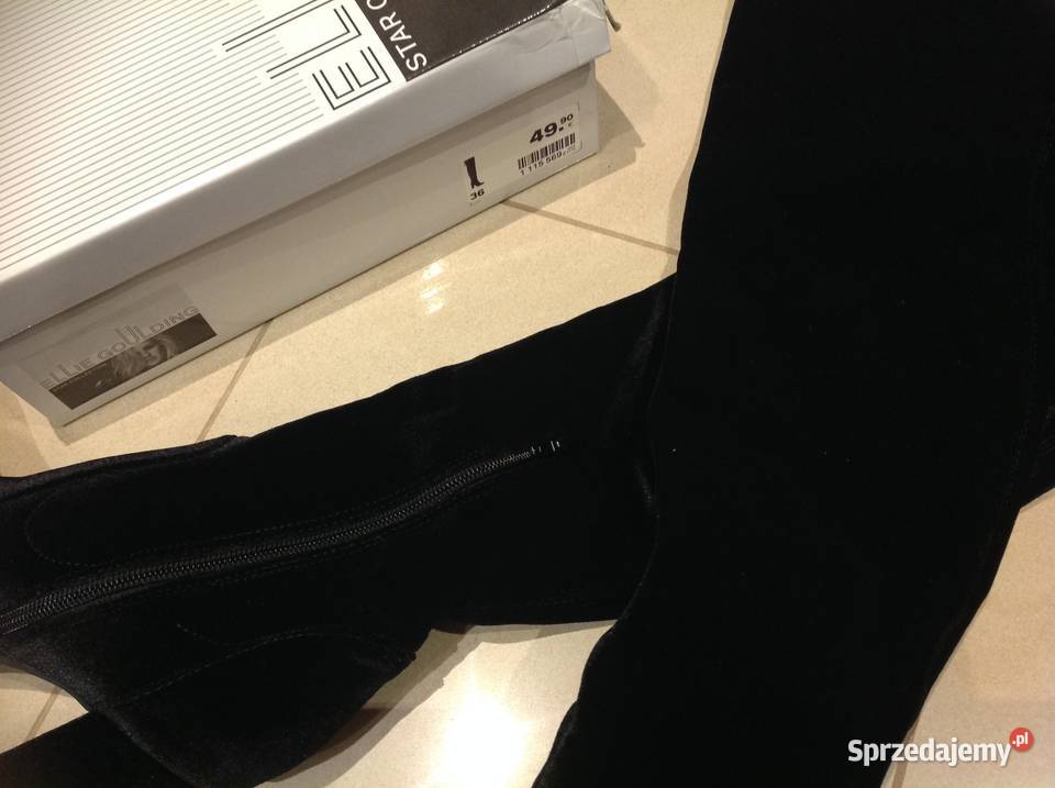 Długie Czarne Kozaki Damskie 36 do Uda Welur inna Nowa Sól