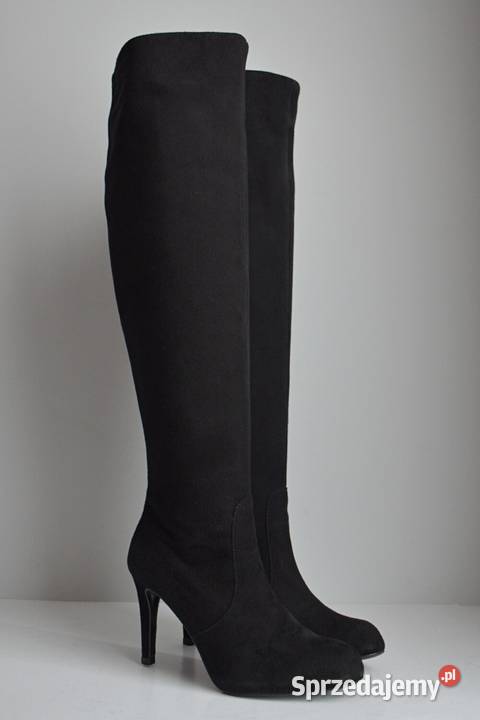 Zamszowe kozaki Minelli prawie kolano na szpilce Moda i Styl Białystok