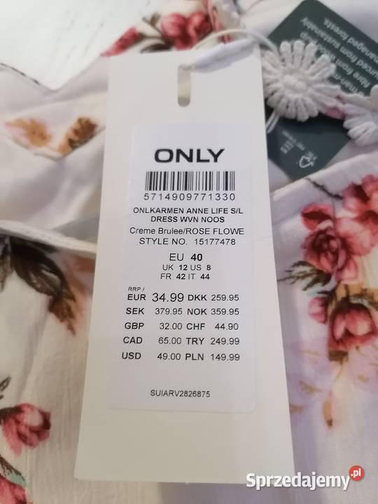 40 ONLY Sukienka letnia Karmen beżowa z Rozmiar 40(L) Szczerbice