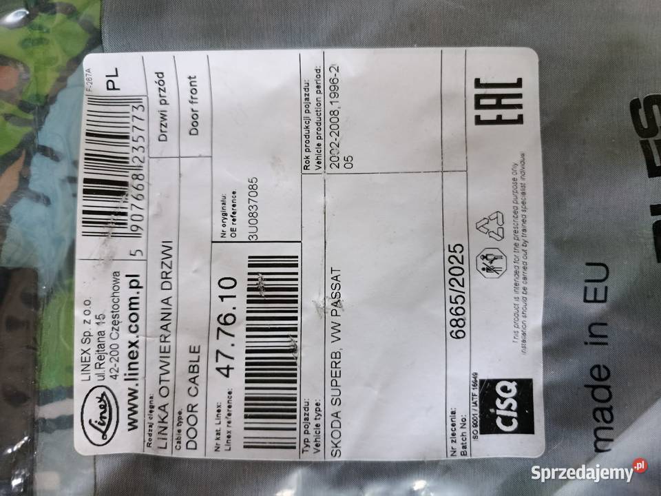 Linka klamki wewnętrznej Passat B6 osobowe Motoryzacja podlaskie Suwałki