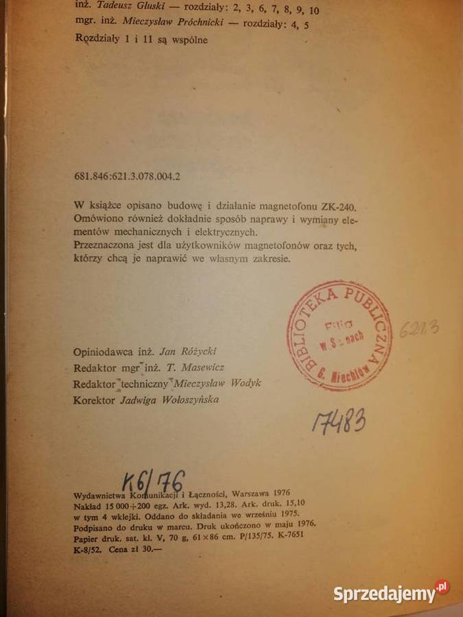 T Głuski M Próchnicki Magnetofon ZK240 WKŁ 1976 Zgierz