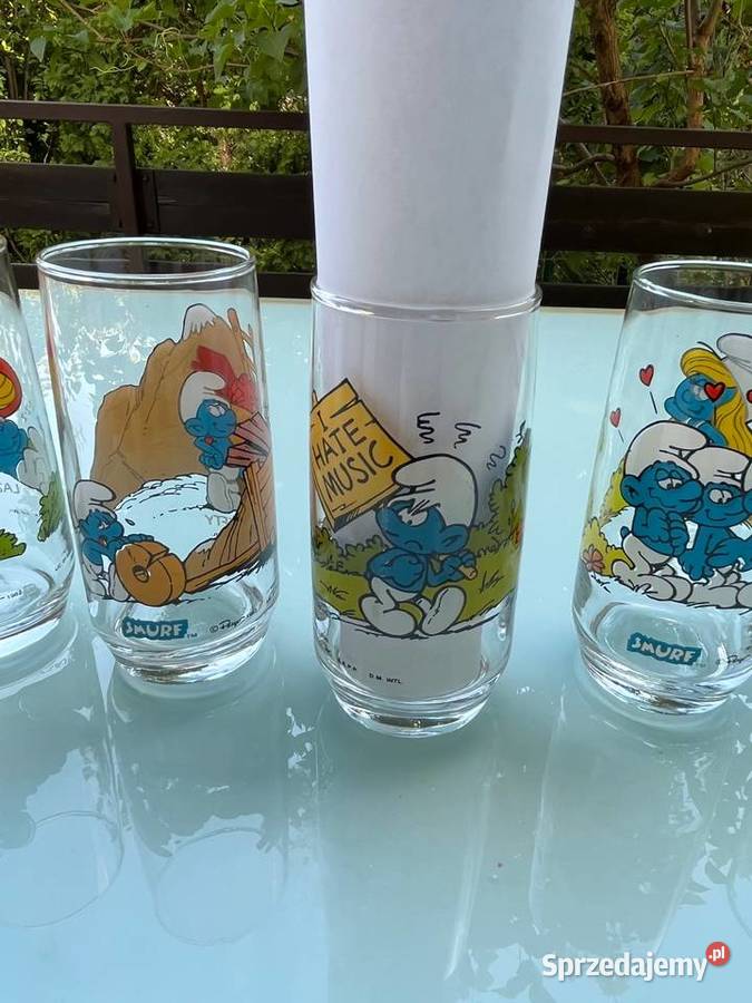 Szklanki wysokie retro Smerfy Smurfs Porcelana i szkło Mysłowice