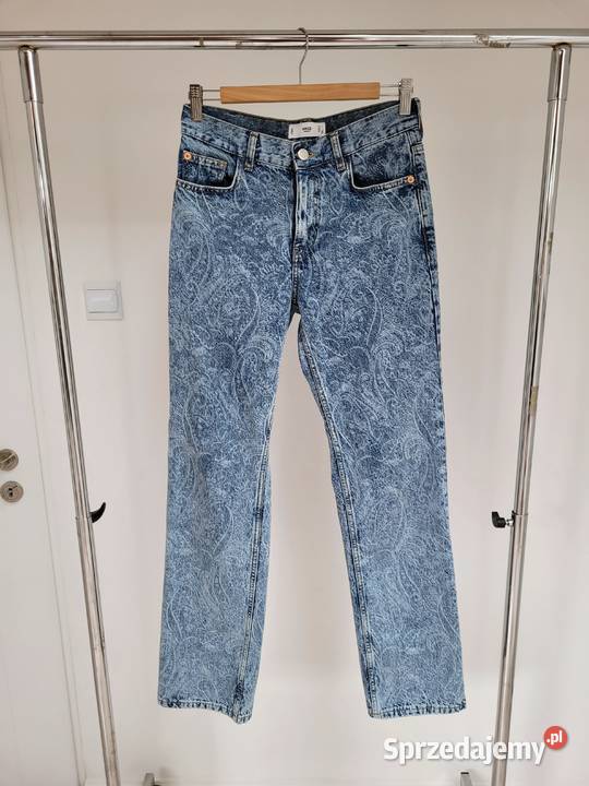 Niebieskie jeansy we wzór regular waist straight Liszki