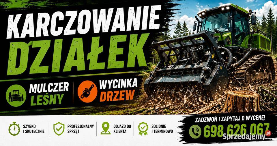 Mulczowanie, karczowanie działek mulczer leśny, alpinistyczna wycinka drzew