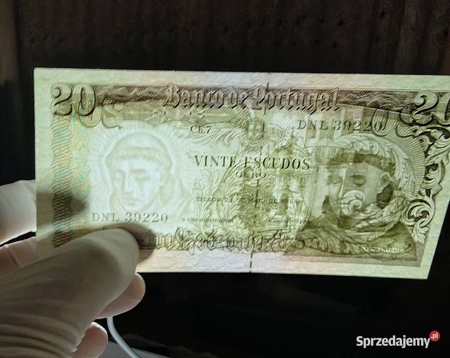 Banknot 20 escudo Portugalia z 1964 rokuUNC Antyki Rzeszów sprzedam