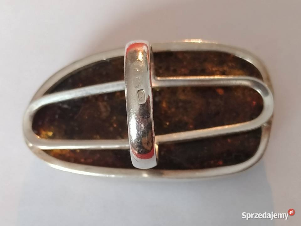 Duży pierścionek bursztyn bałtycki i srebro 925 Panaszew