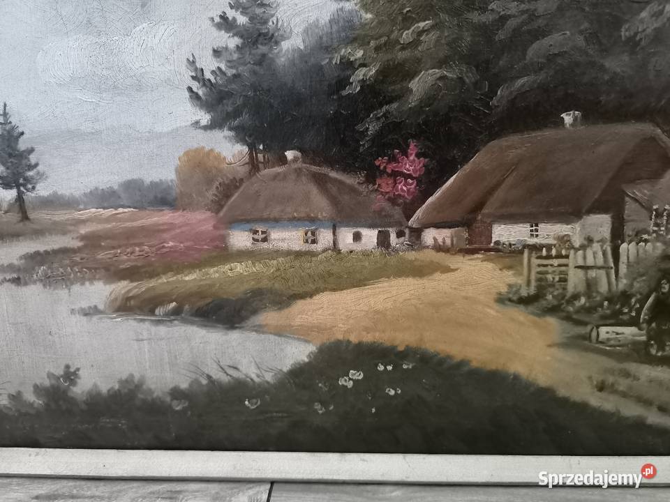 Piękny obraz olejny scena rodzajowa sygnowany Łódź