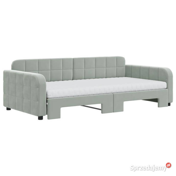 Sofa rozsuwana z materacami jasnoszara aksamit Warszawa