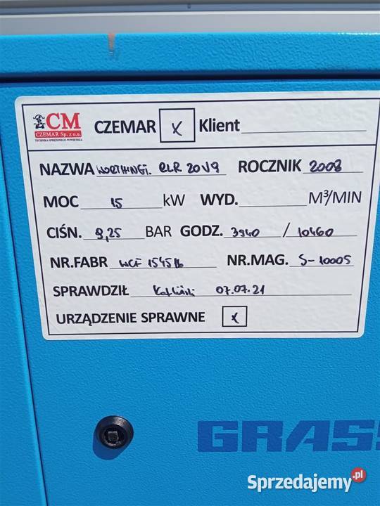 Sprężarka śrkompr WORTHINGTON RLR20 V9 40050 T Wilków sprzedam