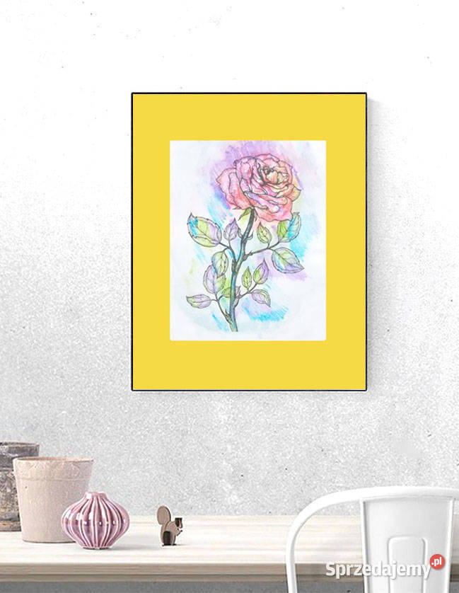 botaniczny obraz A3 retro plakat z różą zółta Gdańsk